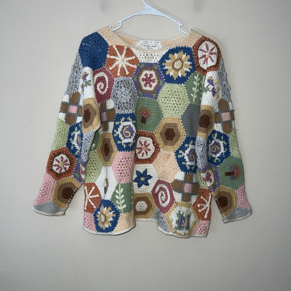 Jennifer Reed Knitted By Hand Sweater Chunky Round Neck grannycore Size S /M